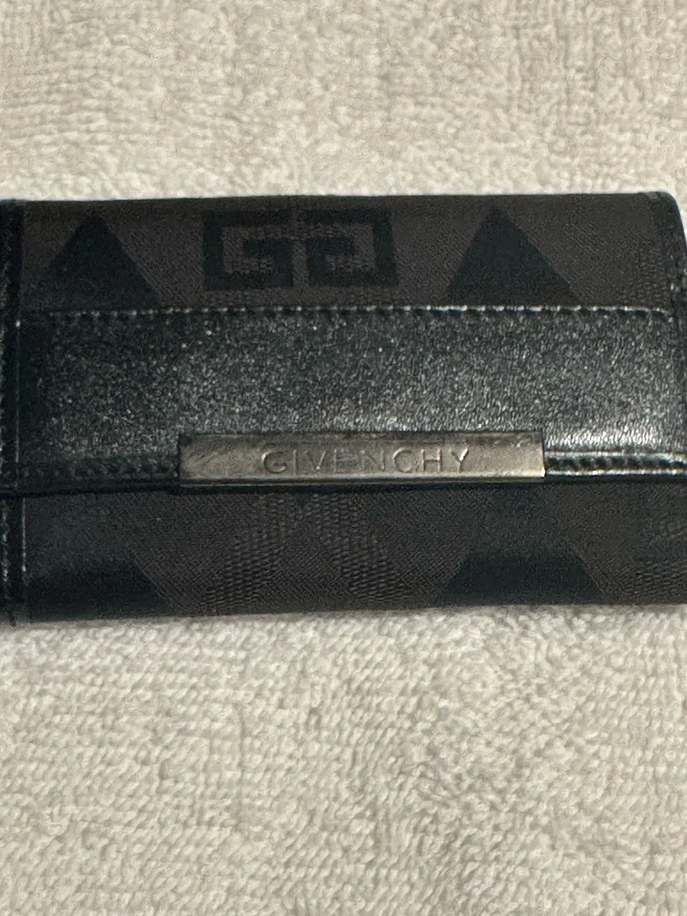 Givenchy Black Monogram Leather Card Holder with Silver Plaque